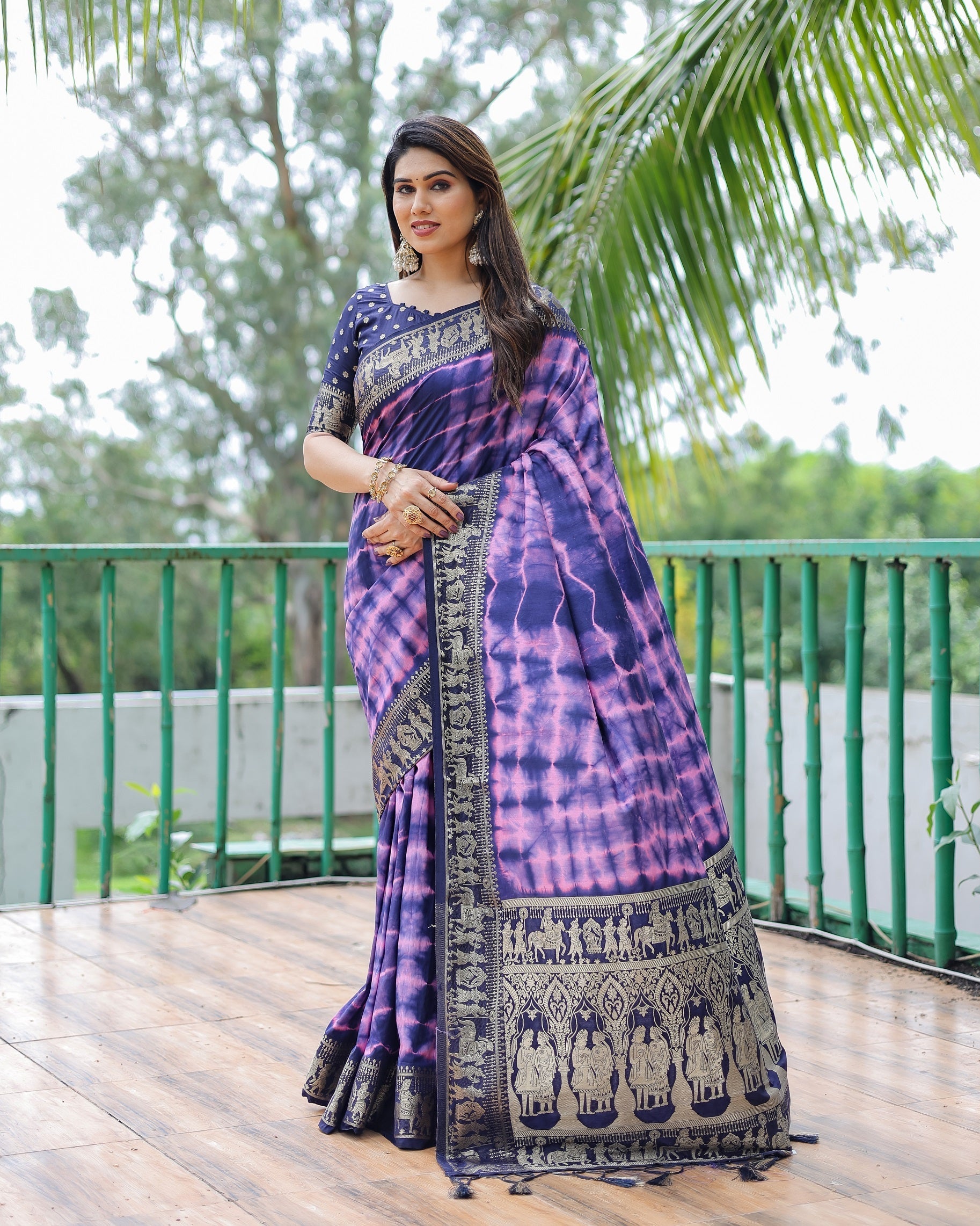 Soft Dola Silk Sibori Bandhej Saree with Zari Border