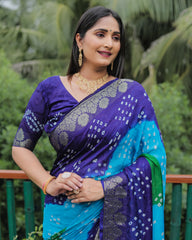 Outstanding Bandhej Sky Blue Color Silk Saree