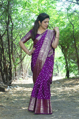 Precious Bandhej Kanjivaram Silk Purple Color Saree