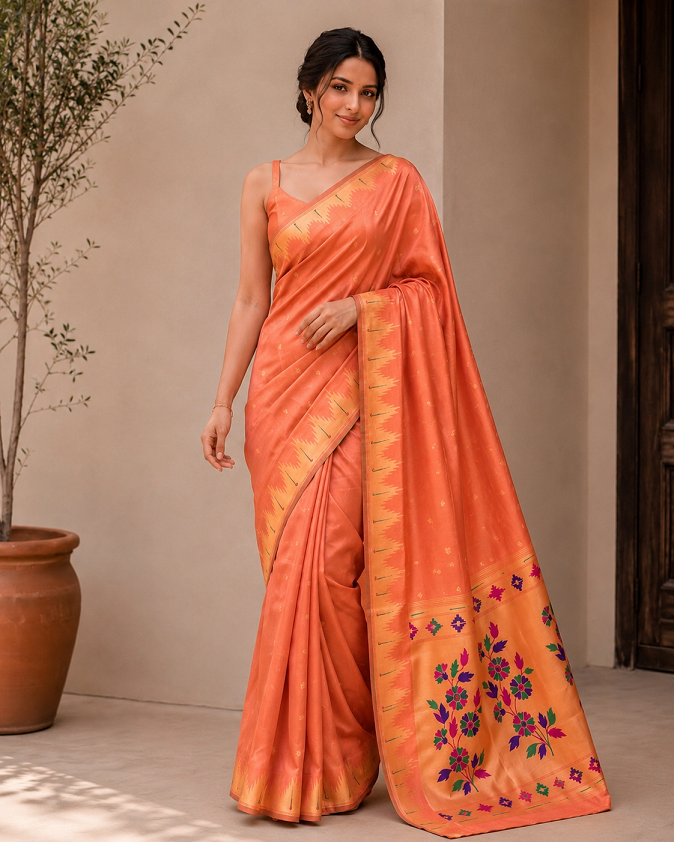 Bamboo Tissue Silk Paithani Saree with Meenakari Motifs