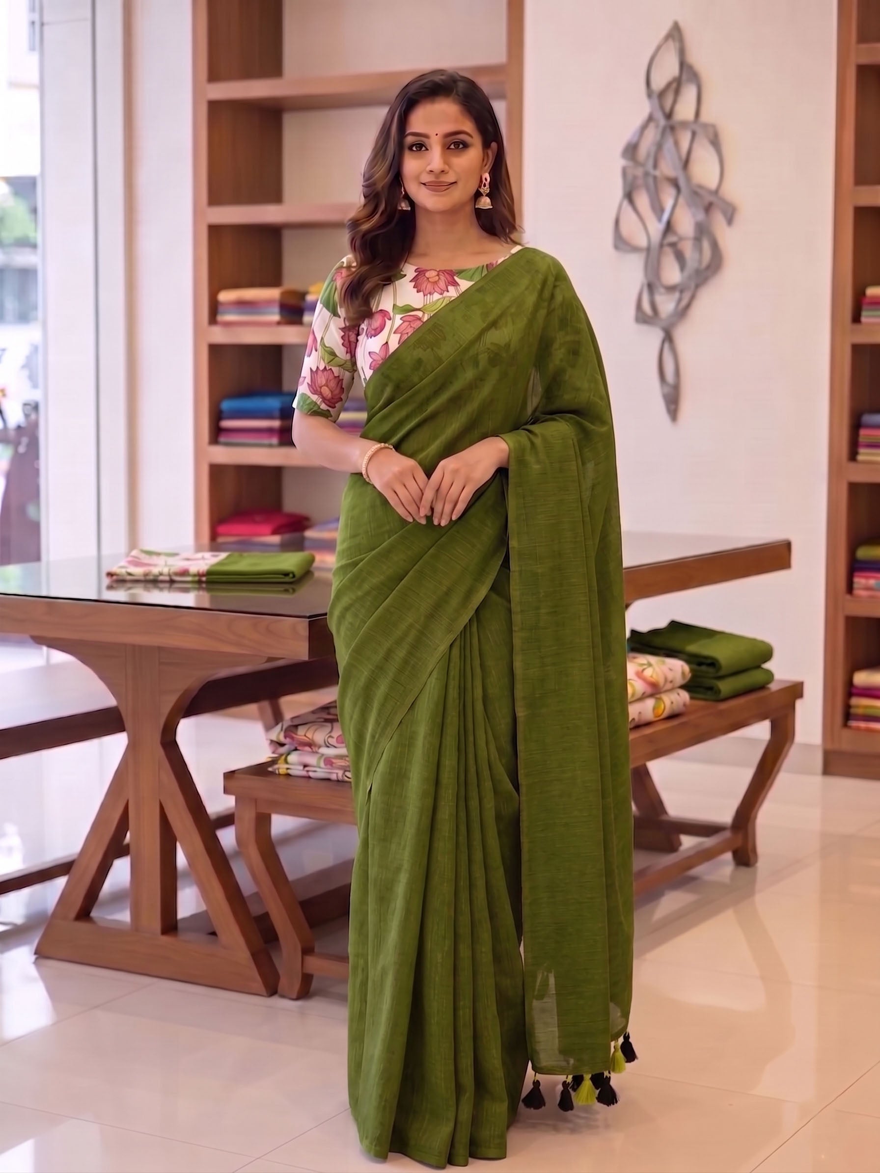 Elegant Khadi Cotton Saree with Magic Cotton Blouse Secondary image