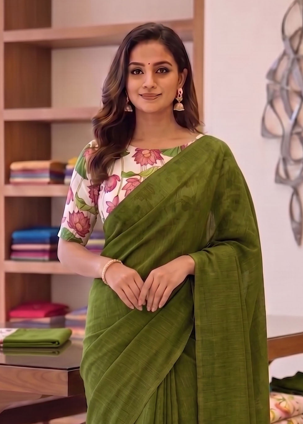 Elegant Khadi Cotton Saree with Magic Cotton Blouse Main image