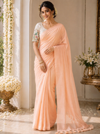 Khadi Cotton Saree with Embroidered Padded Blouse