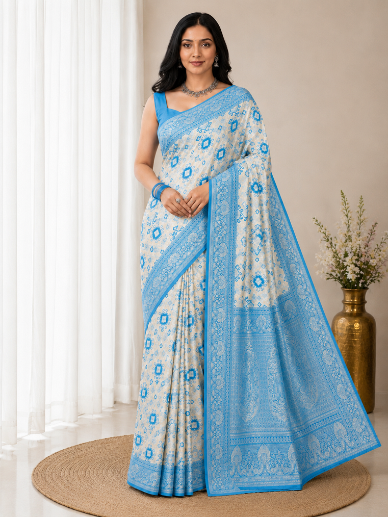 Elegant Silk Blend Saree With Traditional Zari Weaving