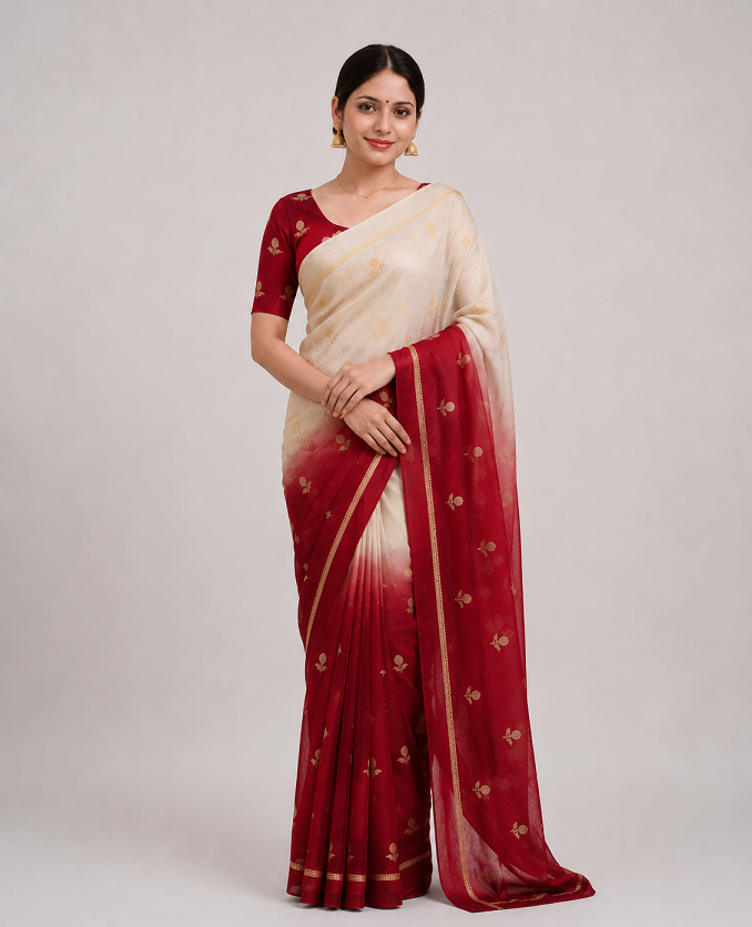 Viscose Khadi Silk Saree with Jacquard Leaf Design