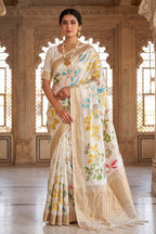 Hand Dyed Khadi Crepe Silk Saree with Bird Motifs