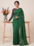 Elegant Khadi Cotton Saree with Stretchable Ajrak Print Blouse