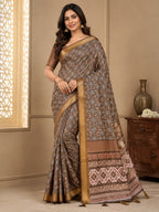 Premium Ajrakh Print Silk Blend Saree