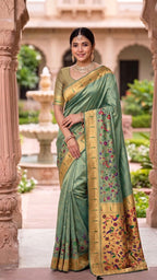 Tissue Silk Paithani Saree with Meenakari Pallu