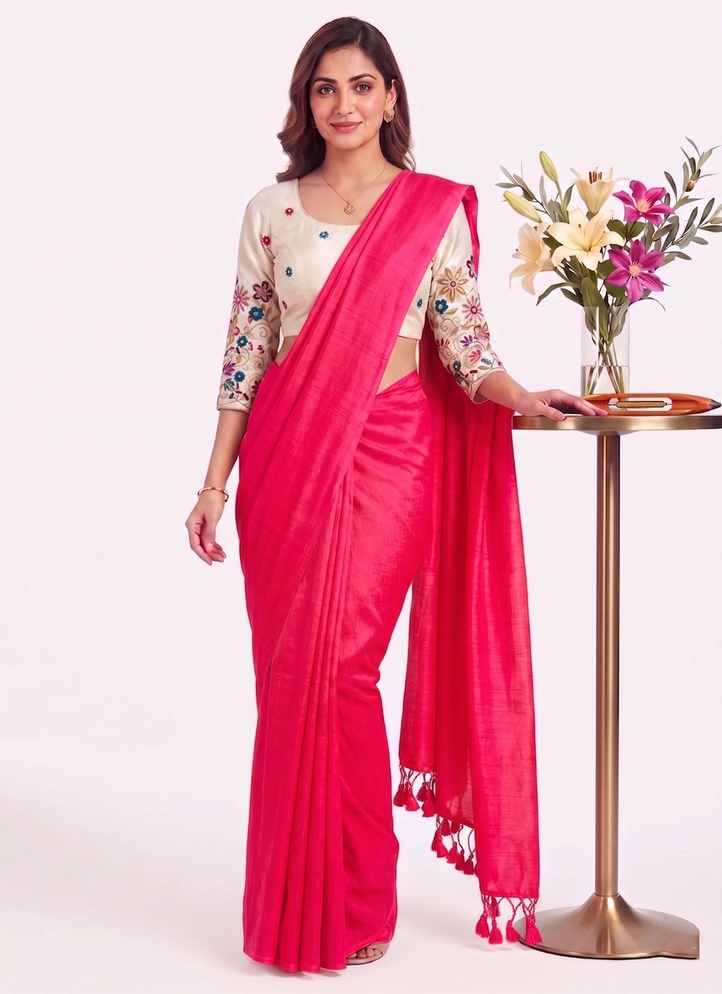 Classic Cotton Weave Saree With Stitched Blouse