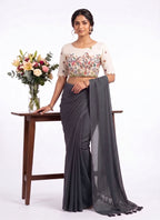 Khadi Cotton Designer Saree with Heavy Embroidered Blouse