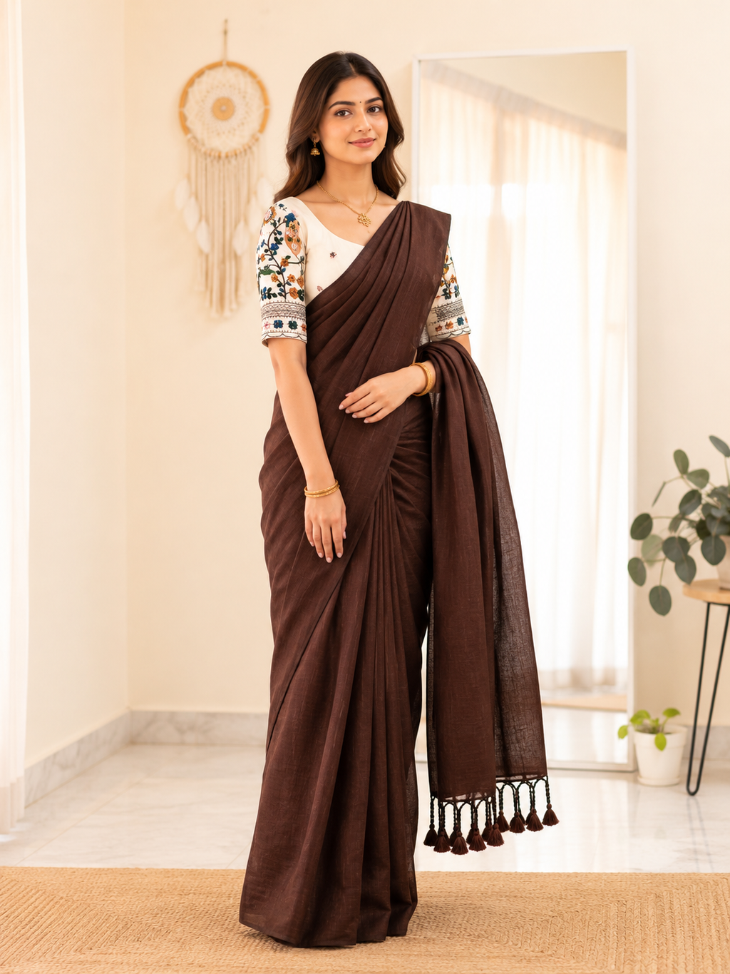 Elegant Khadi Cotton Saree with Designer Embroidered Padded Blouse