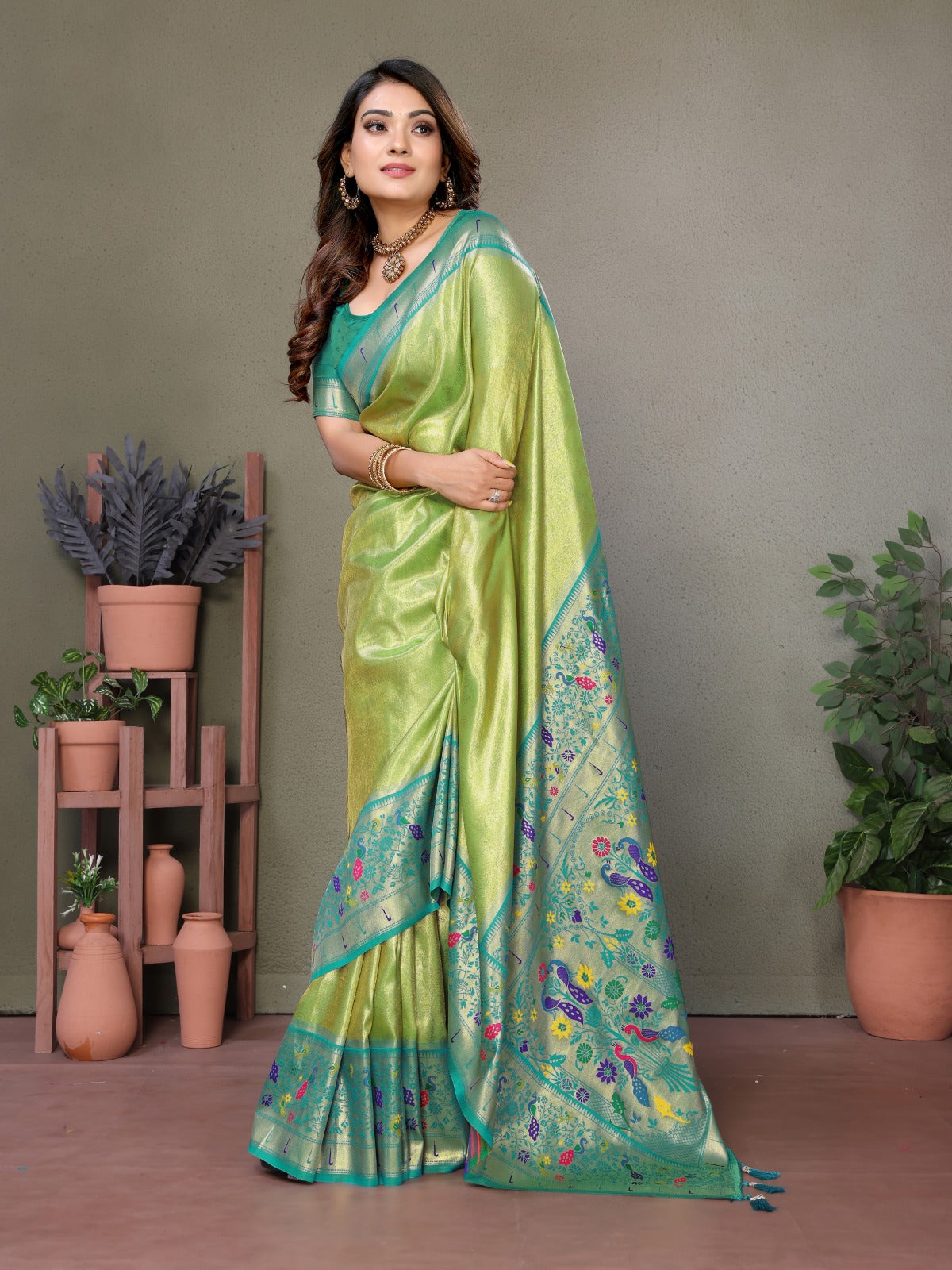 Banarasi Tissue Silk Saree with Paithani Border