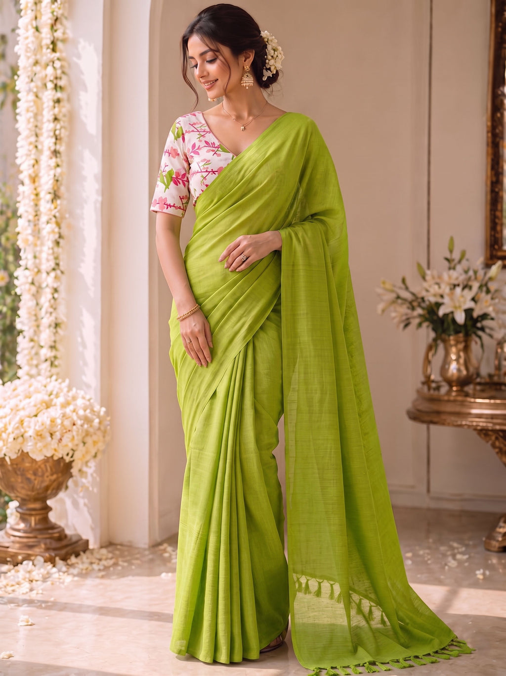 Handloom Khadi Cotton Saree with Magic Blouse