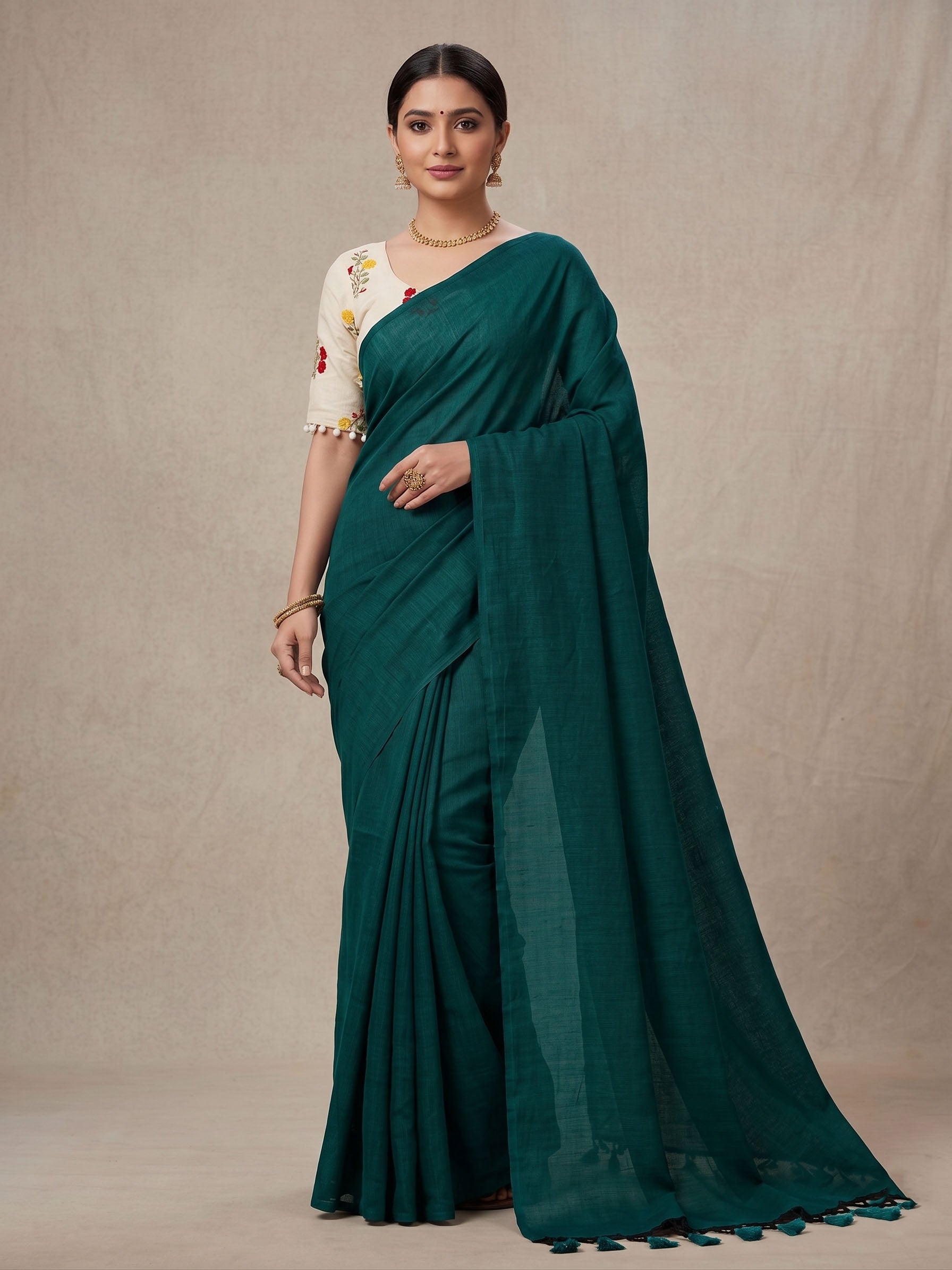 Elegant Khadi Cotton Saree with Embroidered Padded Blouse