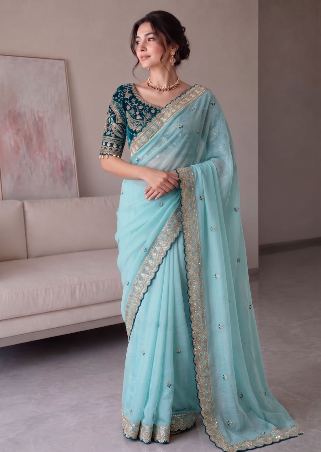 Rangoli Silk Embroidered Saree with Designer Stitched Blouse