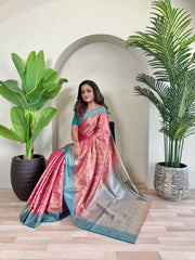 Fabulous Tissue Silk Pink Color Saree