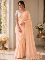 Khadi Cotton Saree with Embroidered Padded Blouse