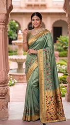 Tissue Silk Paithani Saree with Meenakari Pallu