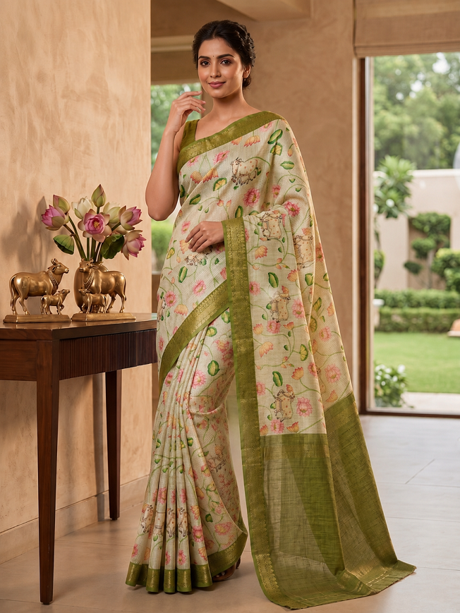 Soft Tussar Silk Digital Print Saree