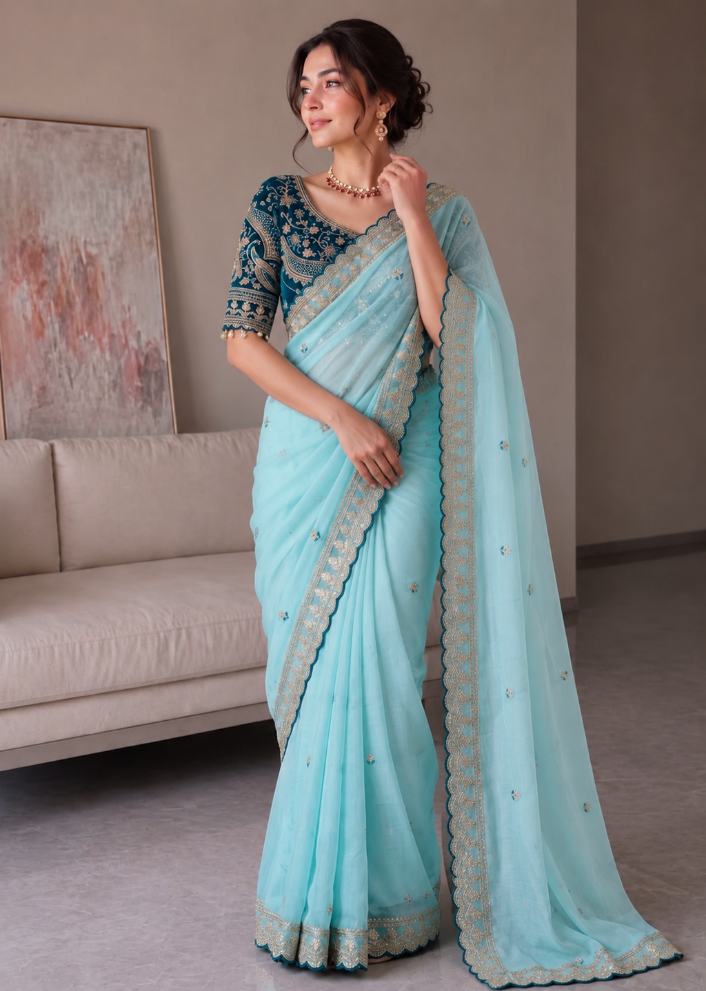 Rangoli Silk Embroidered Saree with Designer Stitched Blouse
