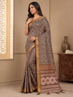 Premium Ajrakh Print Silk Blend Saree