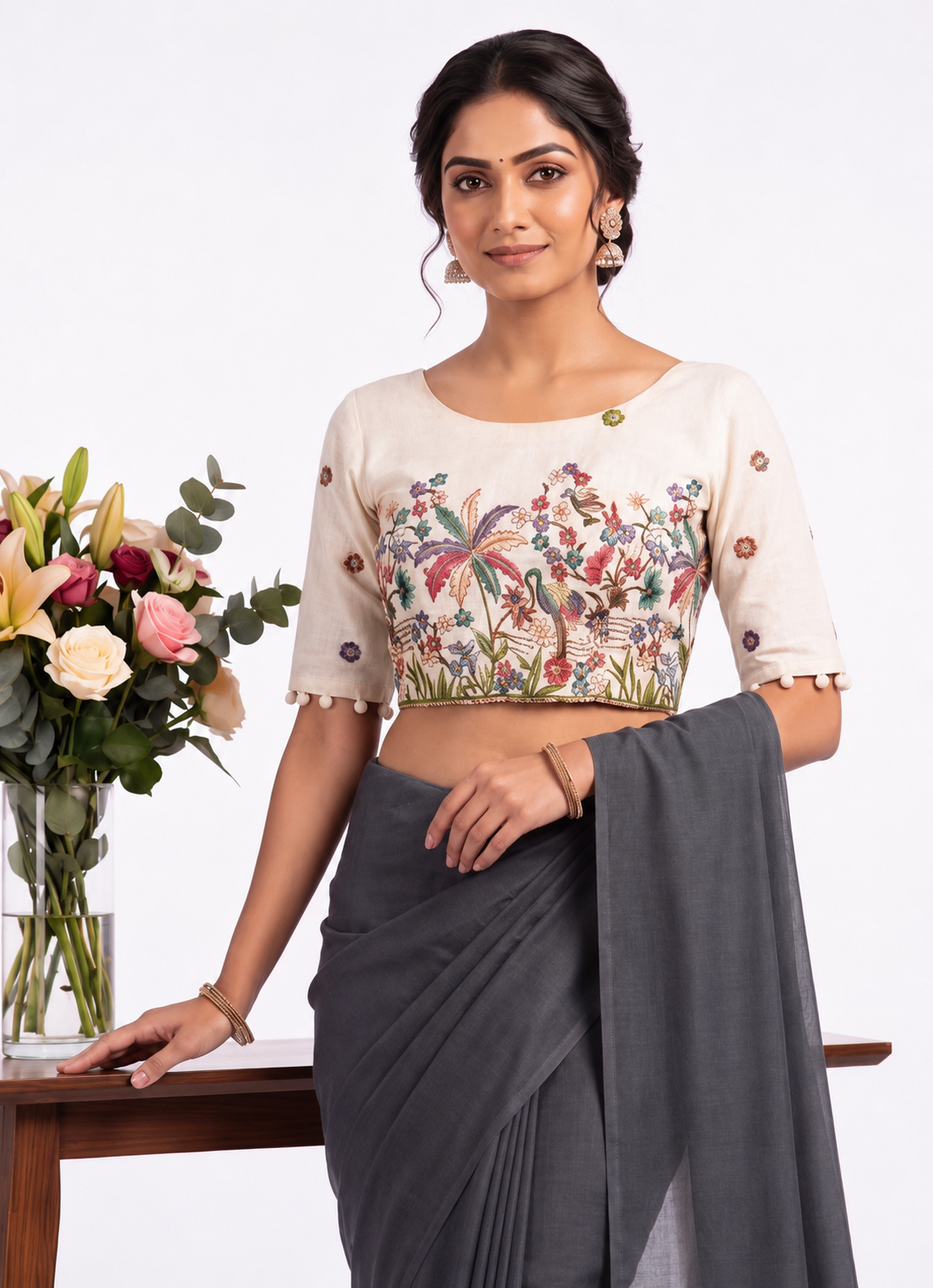 Khadi Cotton Designer Saree with Heavy Embroidered Blouse