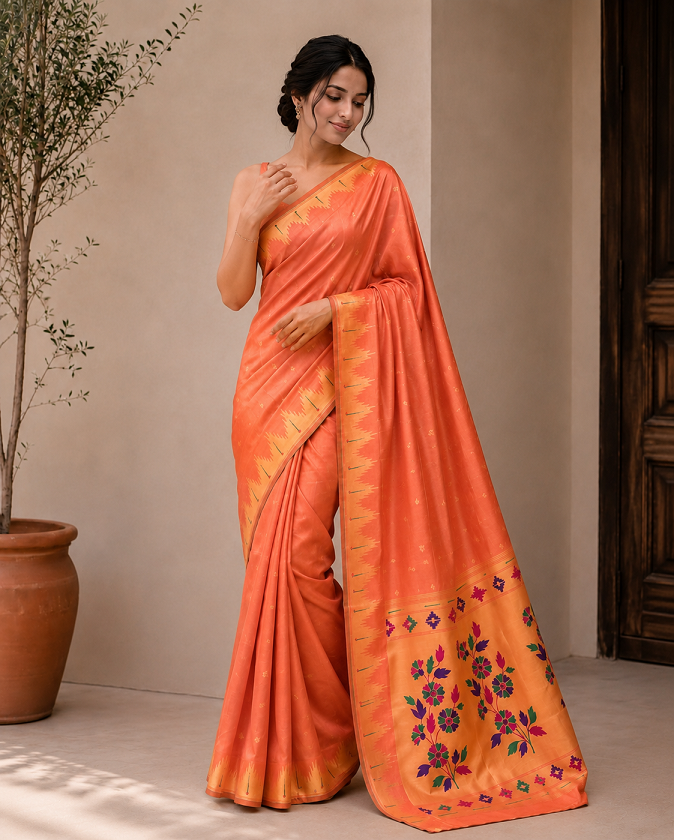 Bamboo Tissue Silk Paithani Saree with Meenakari Motifs