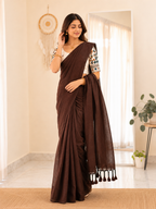 Elegant Khadi Cotton Saree with Designer Embroidered Padded Blouse