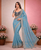 Elegant Satin Embroidered Saree with Sequins Border