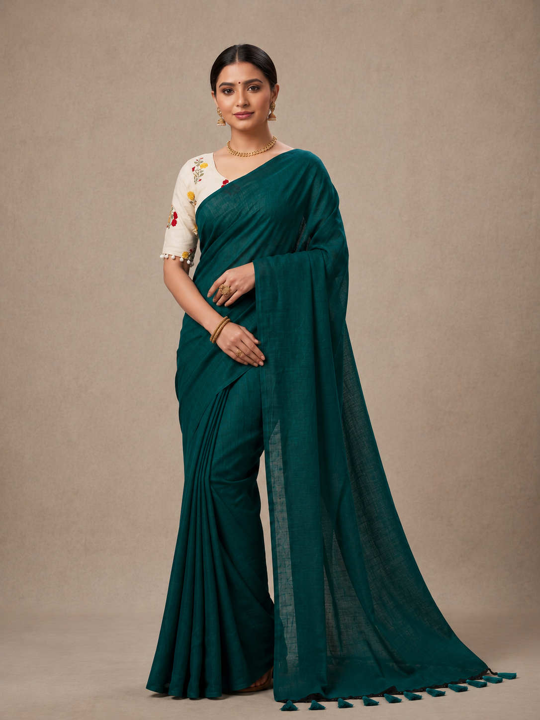 Elegant Khadi Cotton Saree with Embroidered Padded Blouse