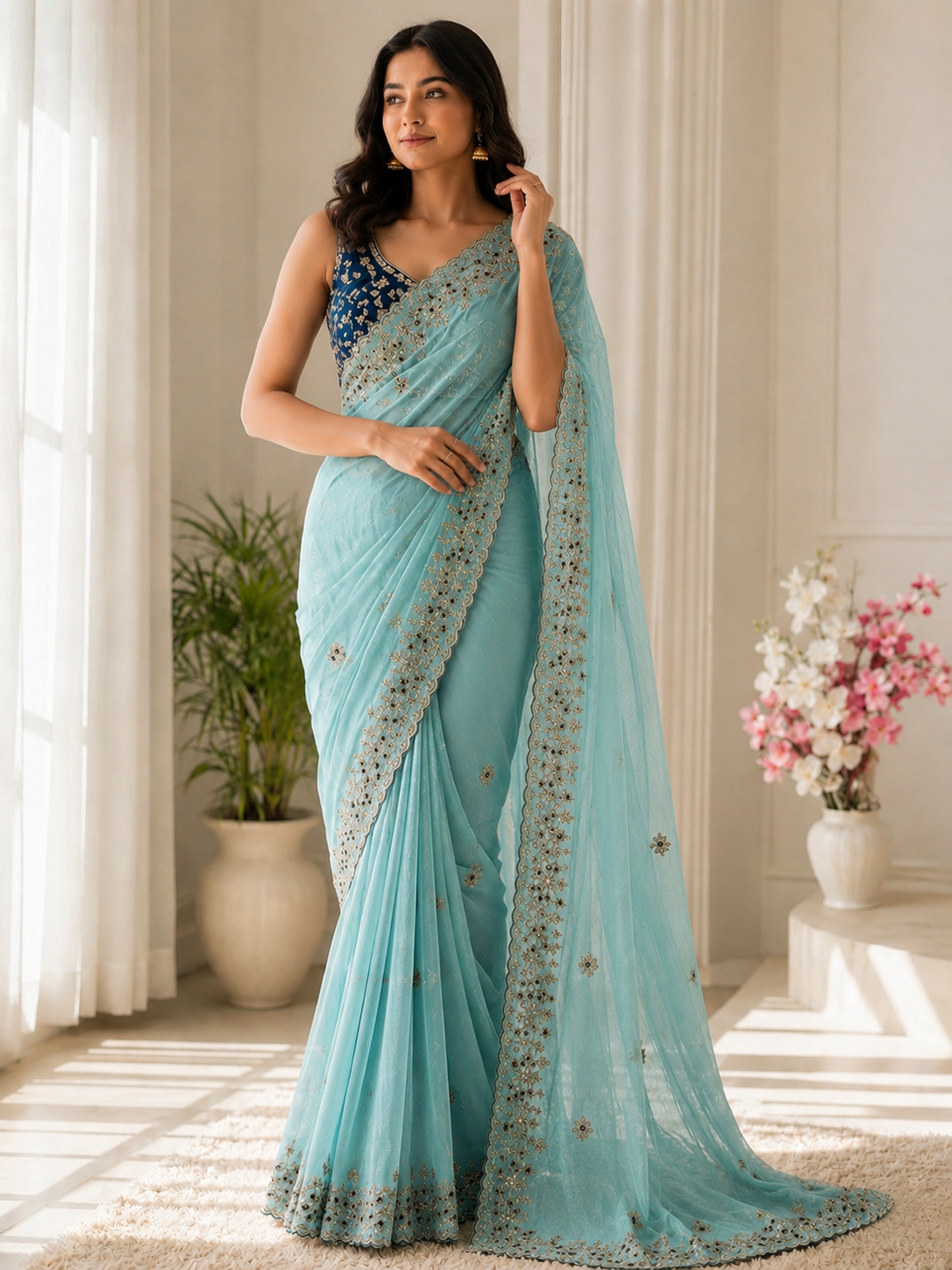 Moonlight Fandy Satin Saree with Designer Blouse