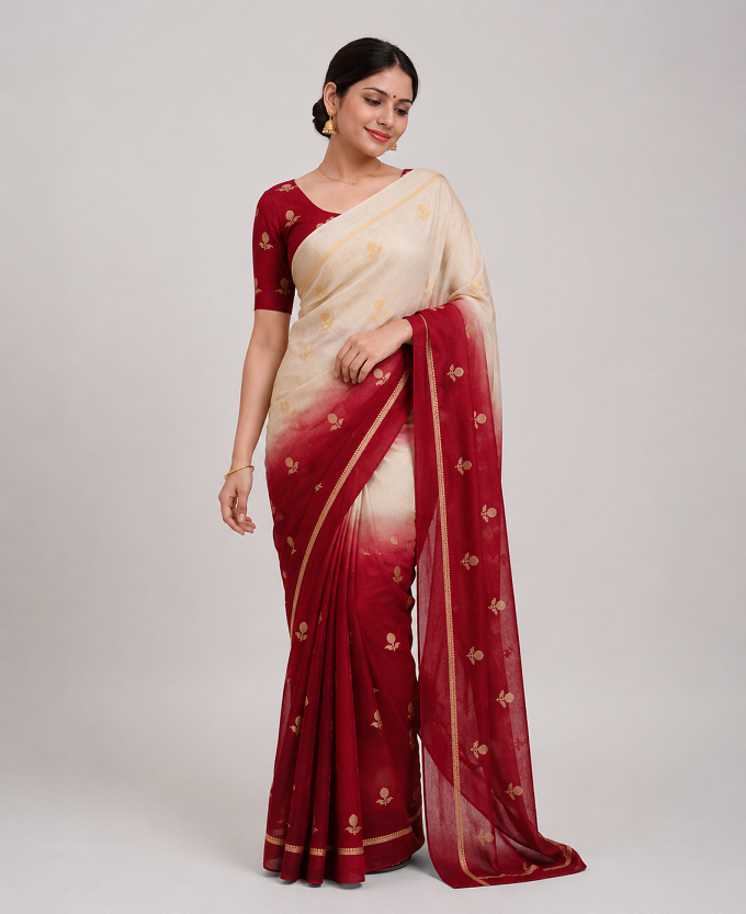 Viscose Khadi Silk Saree with Jacquard Leaf Design