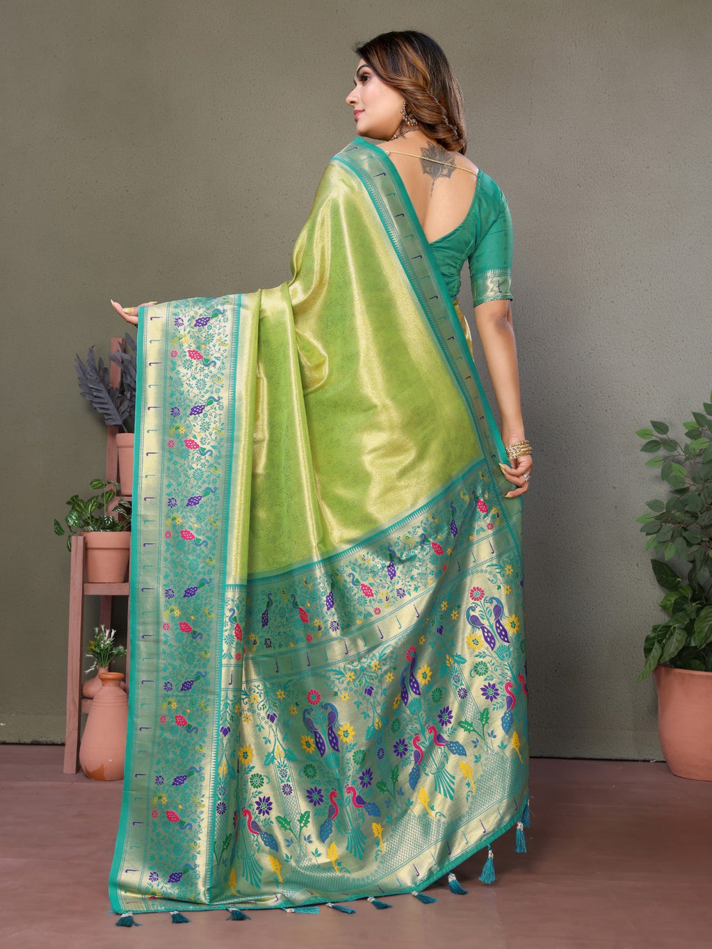 Banarasi Tissue Silk Saree with Paithani Border
