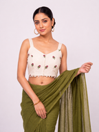 Khadi Cotton Saree with Designer Embroidered Sleeveless Blouse