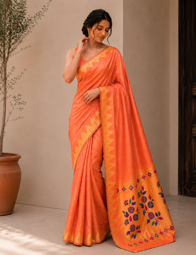 Bamboo Tissue Silk Paithani Saree with Meenakari Motifs