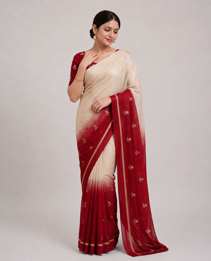 Viscose Khadi Silk Saree with Jacquard Leaf Design