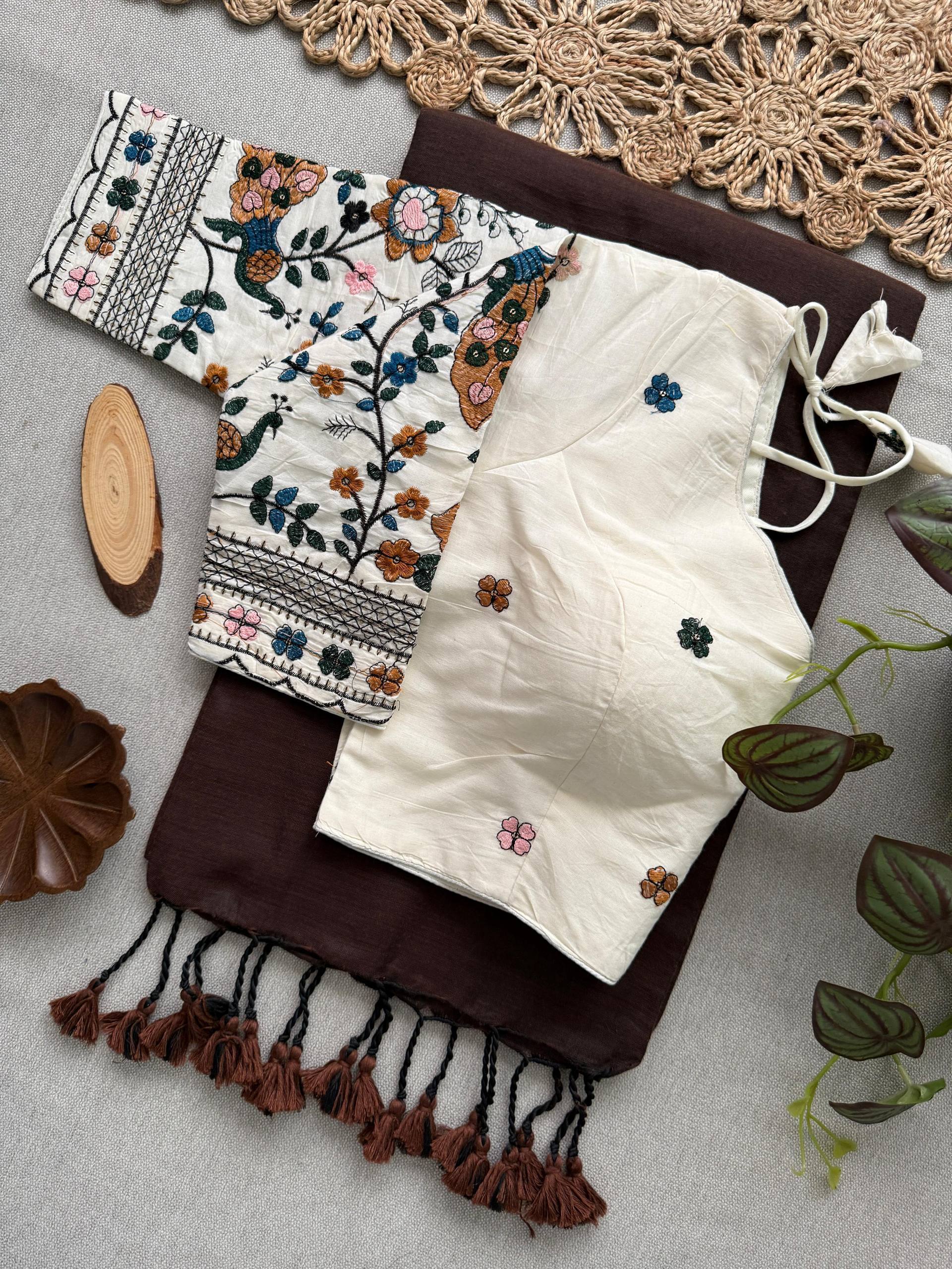 Elegant Khadi Cotton Saree with Designer Embroidered Padded Blouse
