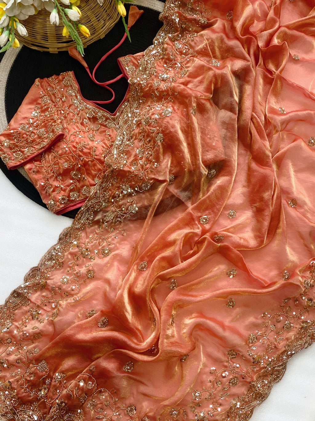 Premium Soft Fandy Satin Silk Saree with Cut Dana Work
