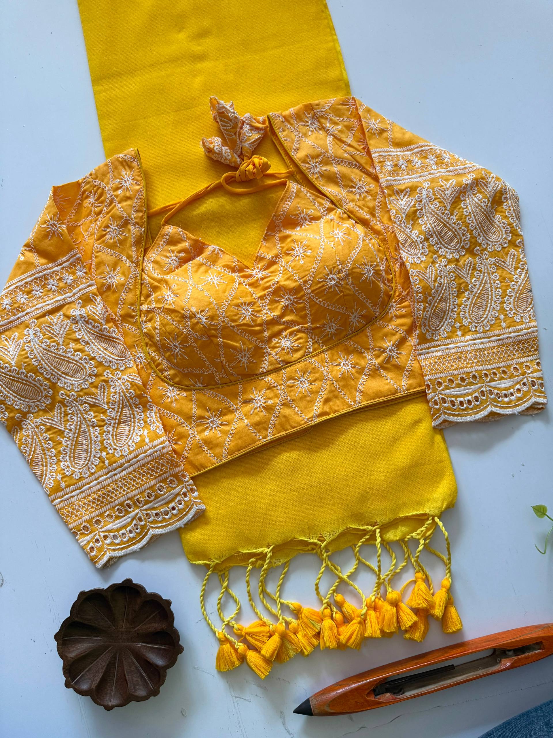 Classic Khadi Cotton Saree with Chikankari Blouse