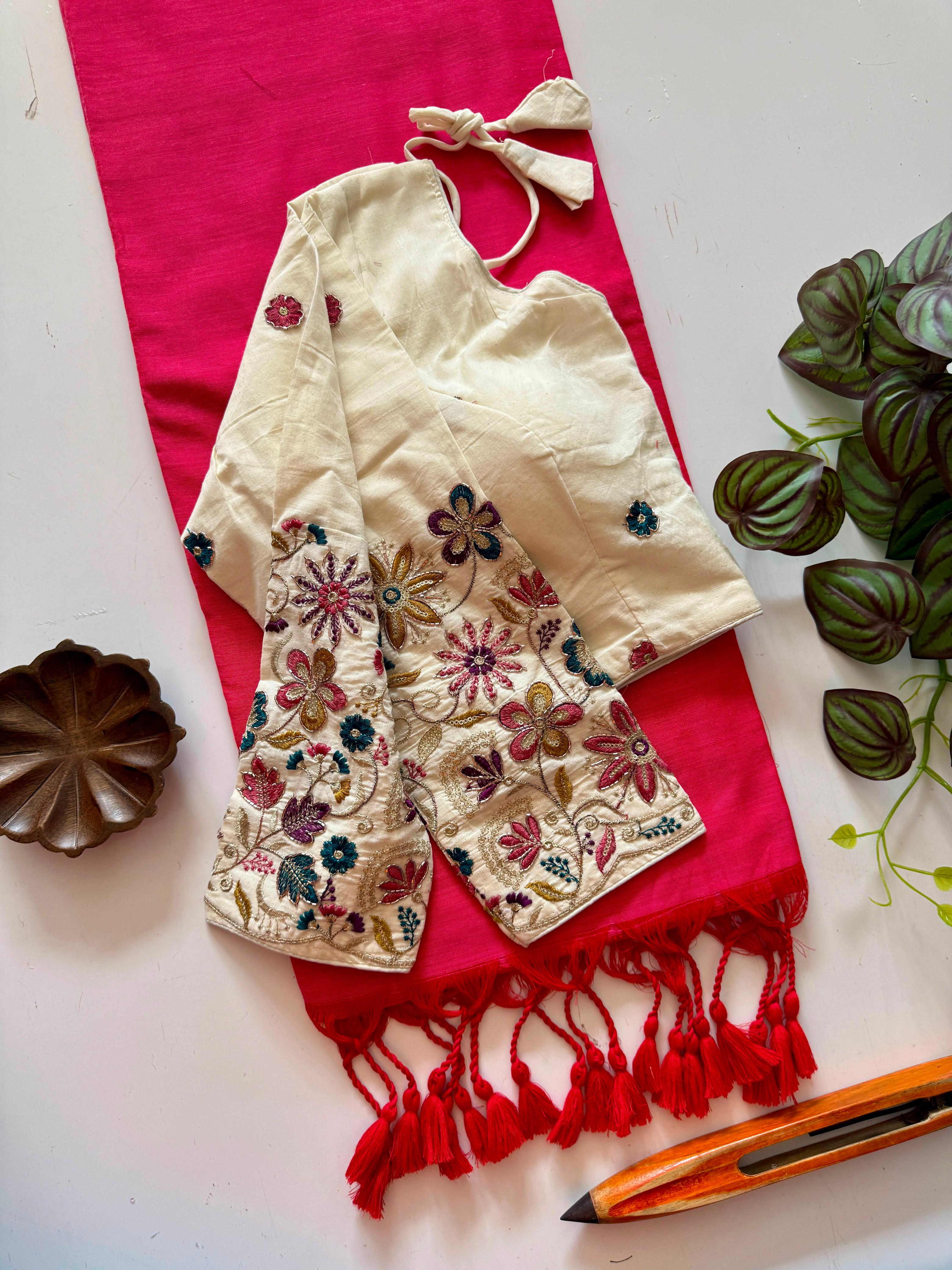 Classic Cotton Weave Saree With Stitched Blouse