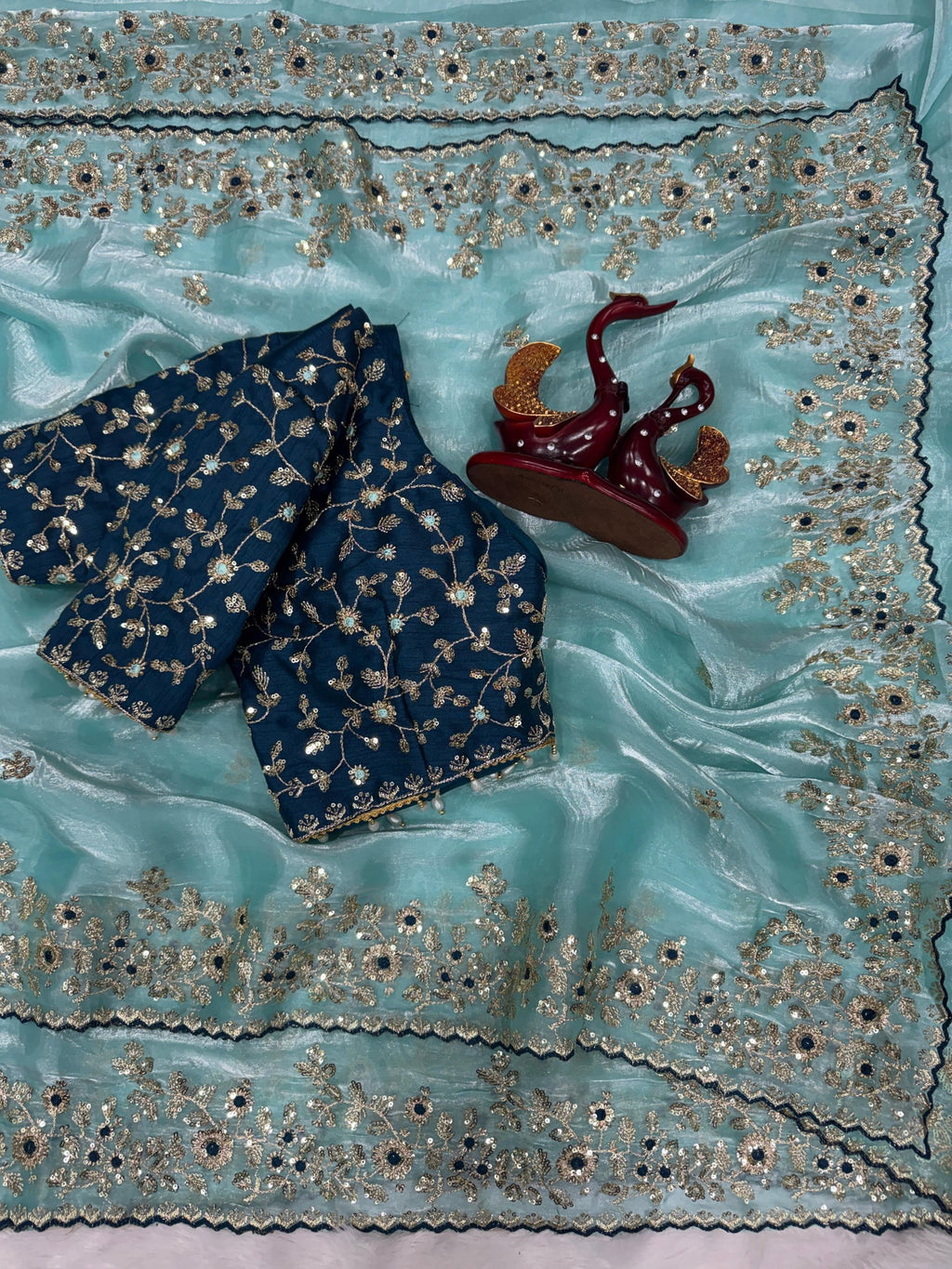 Fandy Satin C-Pallu Saree and Designer Stitched Blouse