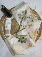 Hand Dyed Khadi Crepe Silk Saree with Bird Motifs