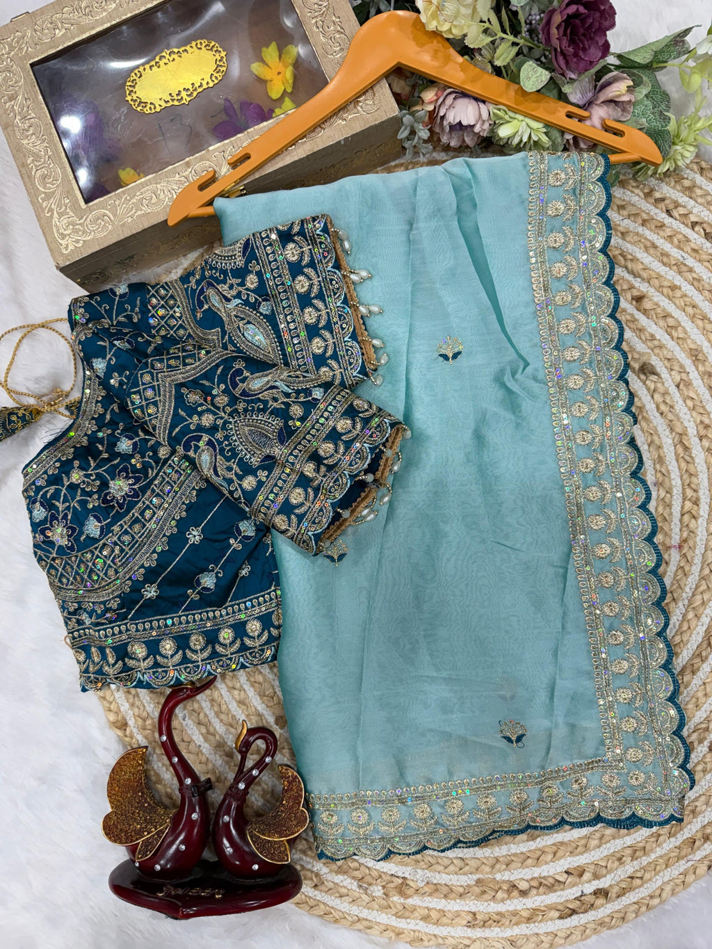 Rangoli Silk Embroidered Saree with Designer Stitched Blouse