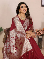 Captivating Banarasi Silk Maroon Color Saree