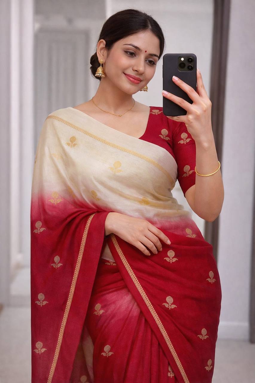 Viscose Khadi Silk Saree with Jacquard Leaf Design