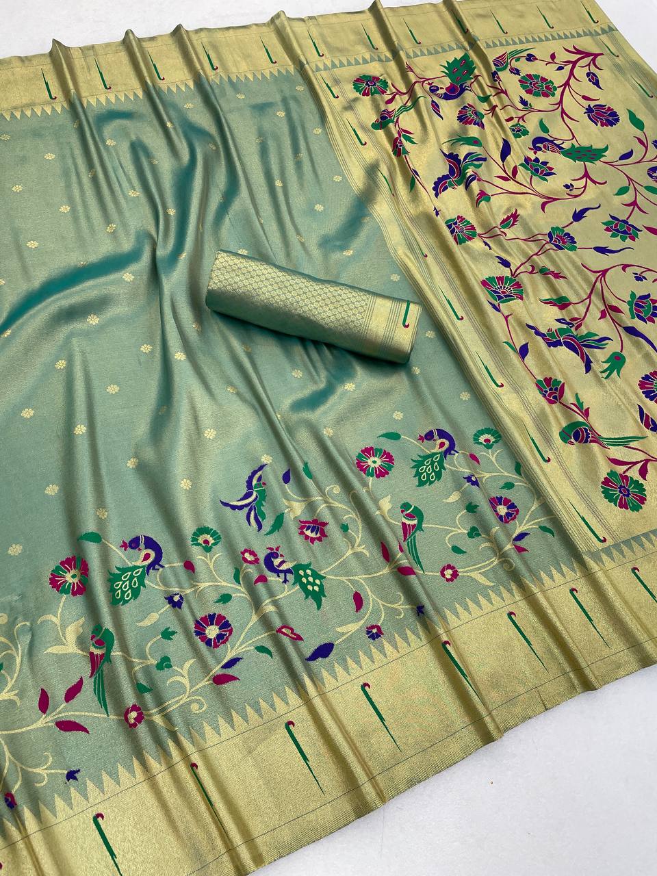 Tissue Silk Paithani Saree with Meenakari Pallu