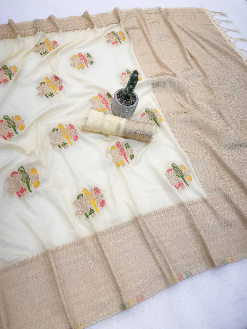 Perot Design Nylon Kadi Crepe Georgette Saree