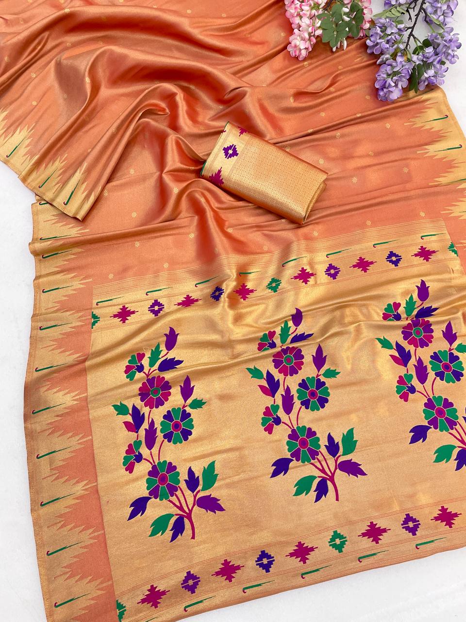 Bamboo Tissue Silk Paithani Saree with Meenakari Motifs