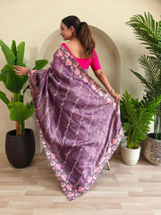 Awesome Embroidery Work Purple Color Saree